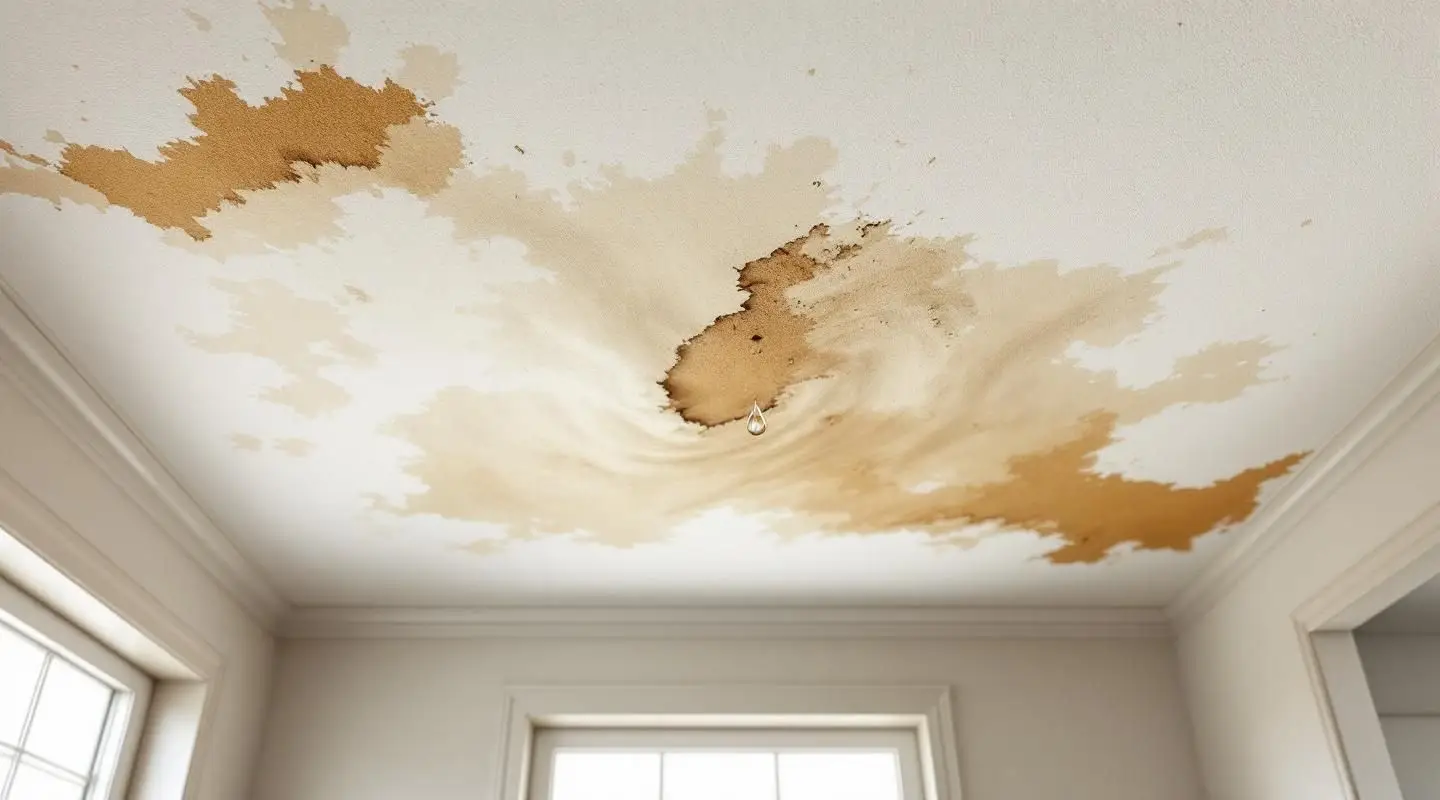 A restoration technician in Miami Springs using a moisture meter to check a water-damaged ceiling for hidden leaks.