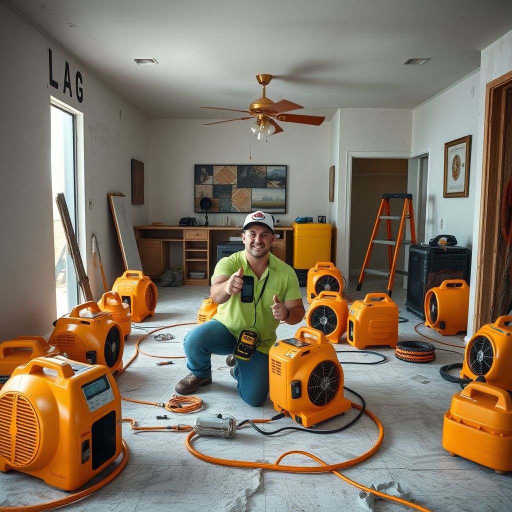 A technician using a moisture meter to check the levels inside a concrete block wall in a Miami residence.