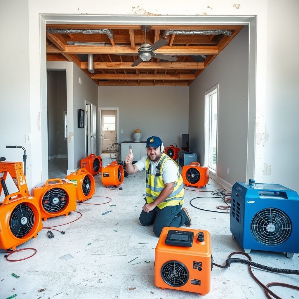 A technician using a thermal imaging camera to detect hidden moisture behind a concrete block wall in a Miami Springs home.