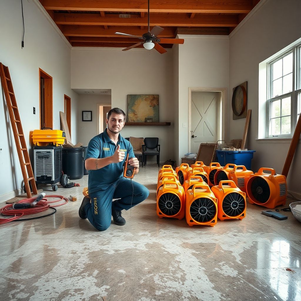 A clean, organized restoration setup inside a Miami Lakes home featuring high-efficiency dehumidifiers and air movers.